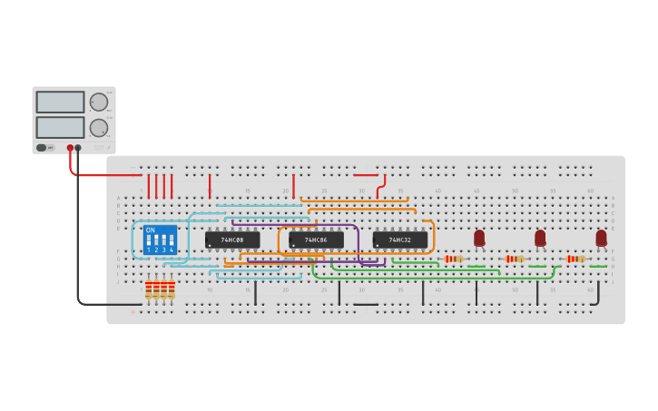 Circuit design SUMADOR DE 2 BITS - Tinkercad