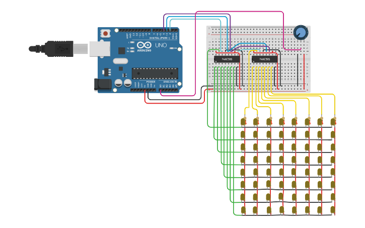 Circuit design 8x8 yellow LED Matrix - Tinkercad