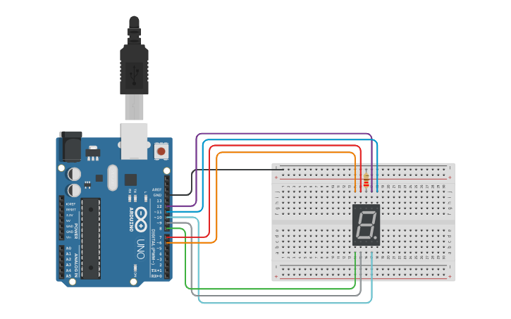 Circuit design Decimal up counter from 9 to 0 - Tinkercad