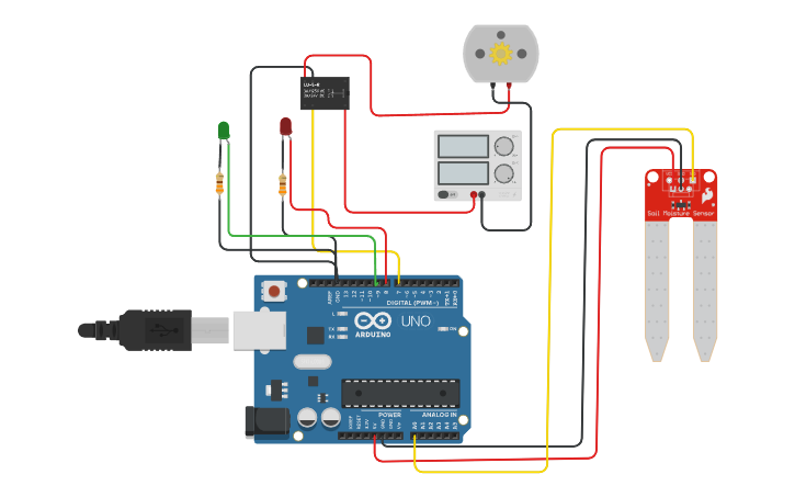Circuit design Smart irigation system - Tinkercad