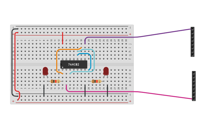 Circuit design R-S Flip-Flop Breadboard Circuit (NOR Gate/7402) - Tinkercad