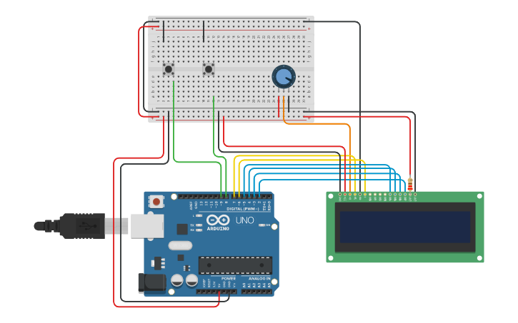 Circuit design Timer with LCD Screen - Tinkercad