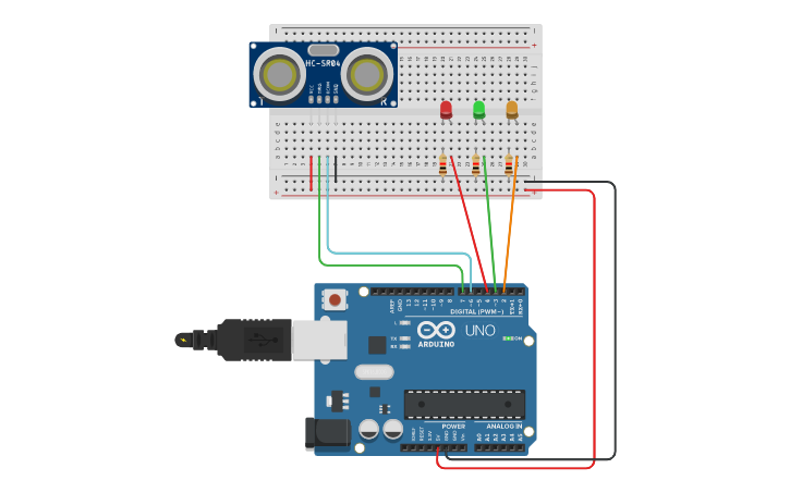 Circuit design ultrasonic sensor - Tinkercad