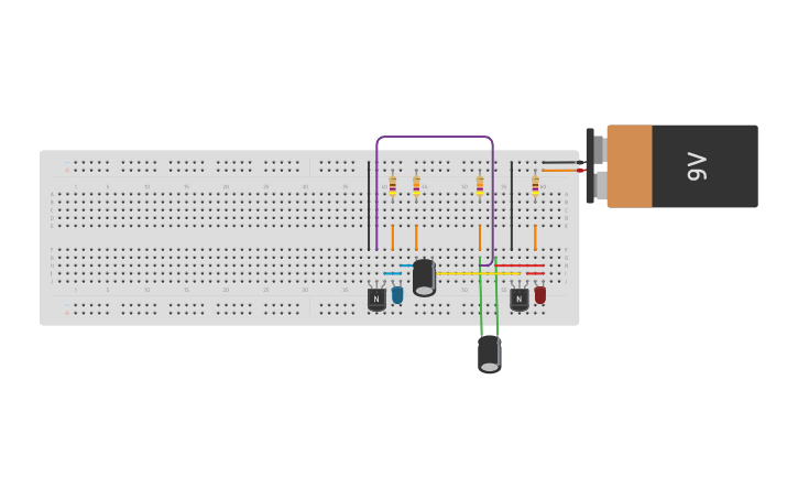 Circuit Design Flashing LED Using Transistor Tinkercad