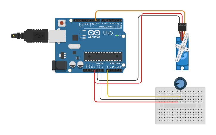 Circuit design Interface Arduino with Servo and Potentiometer | Tinkercad