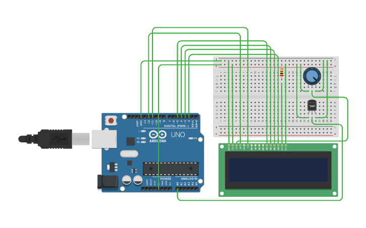 Circuit design LCD sensor temp - Tinkercad