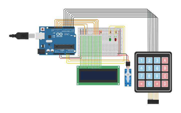 Circuit design LCD+KEYPAD+SERVO - Tinkercad