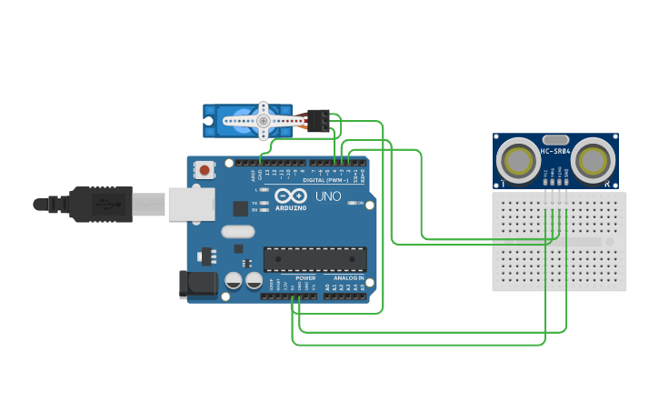 Circuit design Ultrasonik motor ile servo motor hareket ettirme - Tinkercad