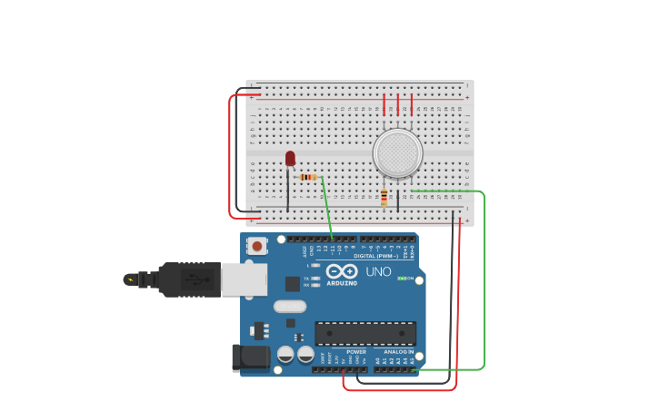 Circuit design Smoke detector - Tinkercad