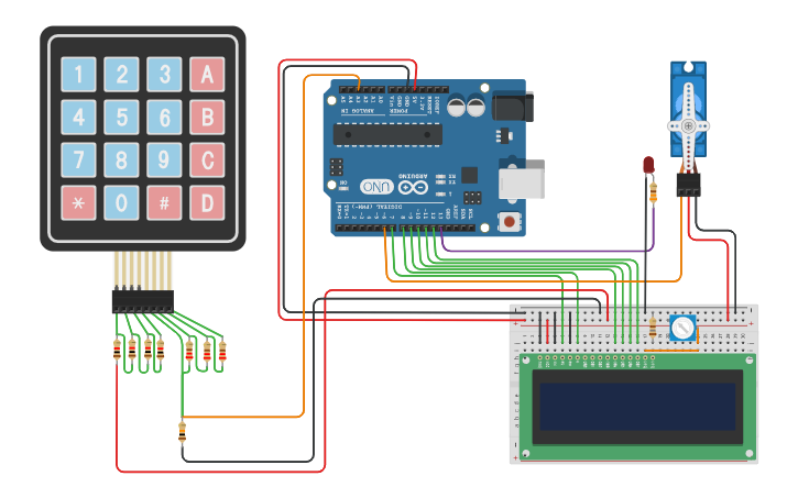 Circuit design door_lock_keypad_lcd - Tinkercad