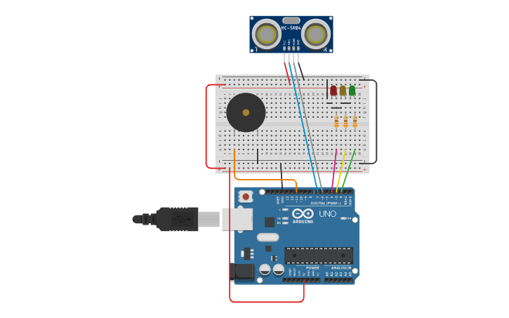 Circuit design Laboratorio No. 7 Sensor de Radar | Tinkercad