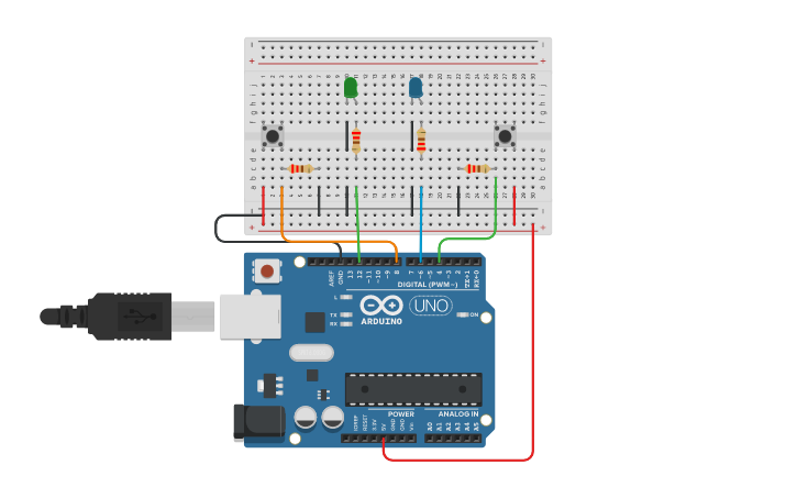 Circuit design Ejercicio PULL UP - PULL DOWN - Tinkercad
