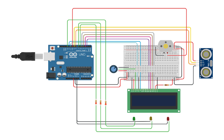 Circuit design Pompa Automatis Dengan HC-SR04 - Tinkercad