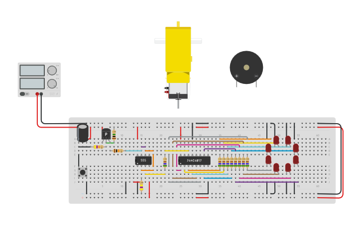 Circuit design Copy of Ruleta 555 - 4017 por pablo rojas | Tinkercad