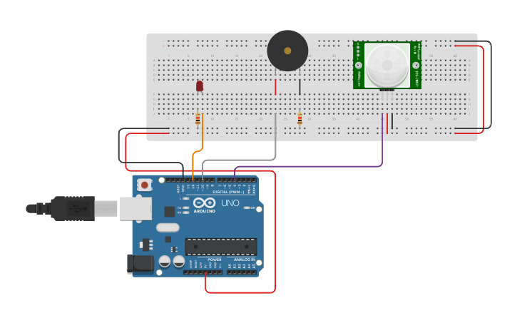 Circuit design PIR motion detector - Tinkercad