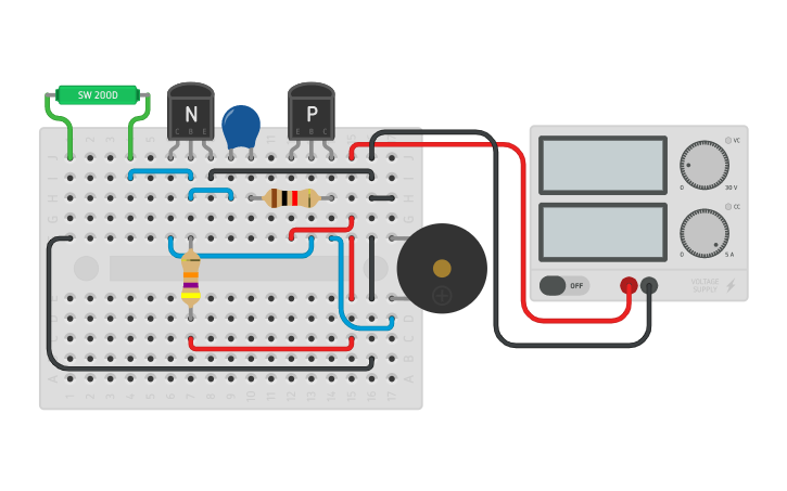 Circuit design Single Reed-Switch Alarm - Tinkercad