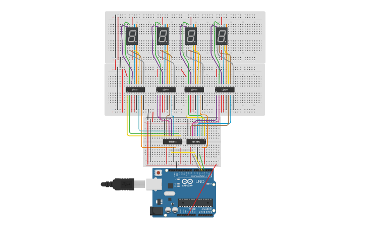 Circuit design 4x 7 Segment display with shift register and decoder ...