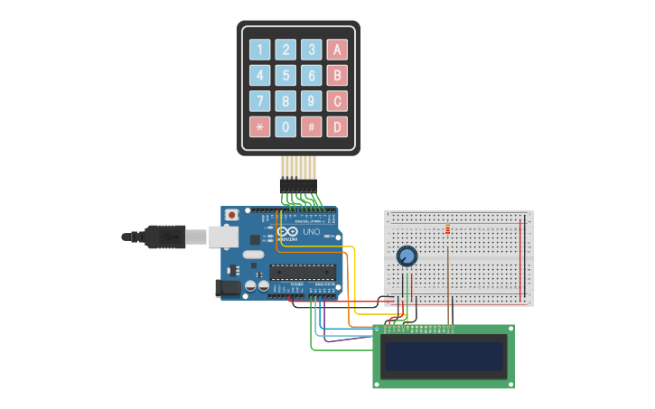 Circuit design Pantalla LCD+ Teclado 4x4 - Tinkercad