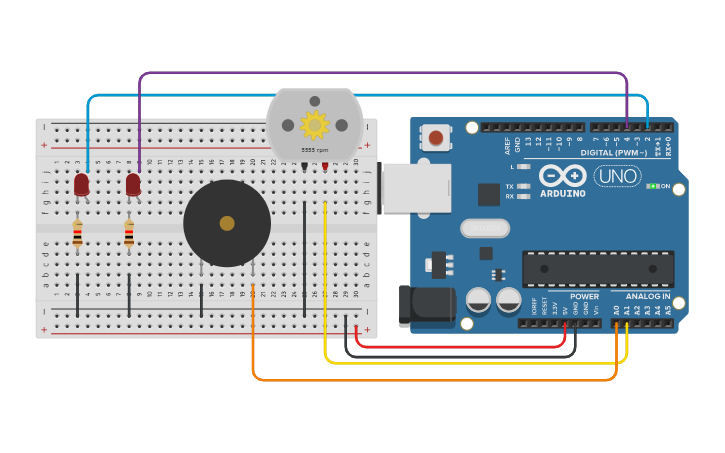 Circuit design Dc Motor and Piezo Buzzer Program - Tinkercad