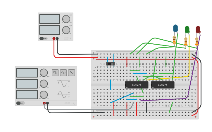 Circuit design Ripple Counter using Flip flops - Tinkercad