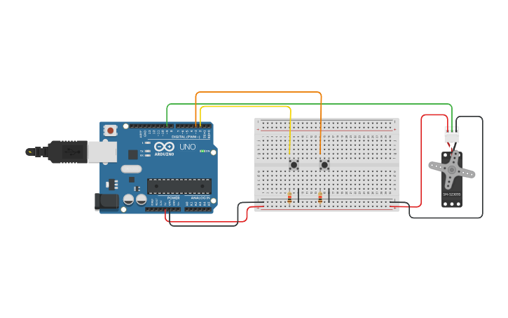 Circuit design Servo Motor + Potentiometer - Tinkercad