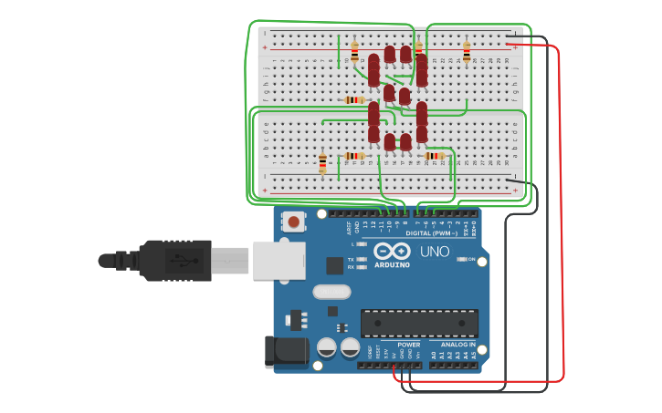 Circuit design Display 7 segmenti con LED | Tinkercad