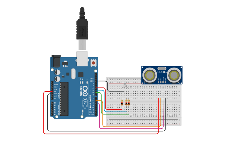 Circuit design ULTRASONIC SENSOR_RGB LED - Tinkercad