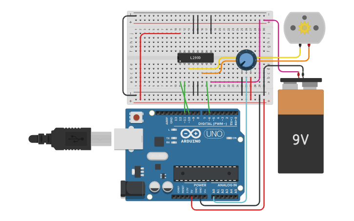 Circuit design Moteur CC avec L293D - Tinkercad