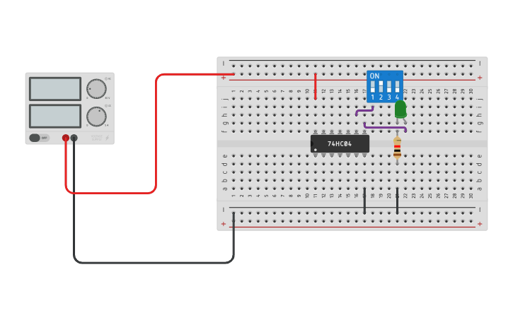 Circuit design 7404 (NOT Gate) | Tinkercad