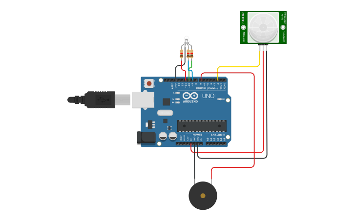 Circuit design PIR Motion Sensor [Scratch] - Tinkercad