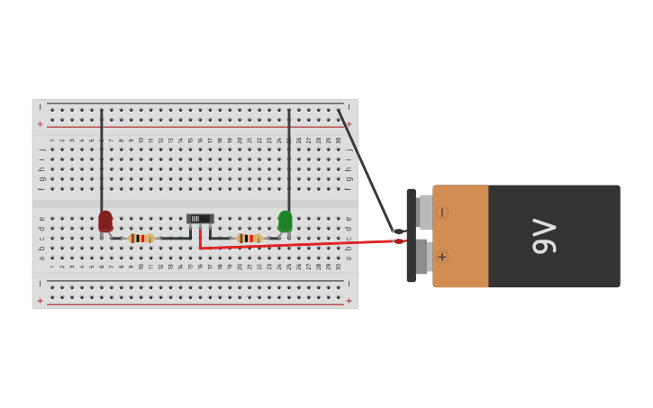 Circuit design Slide button+2 LED - Tinkercad