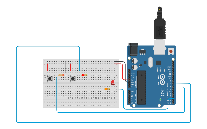 Circuit design Led - Push Button Assi 2 - Tinkercad