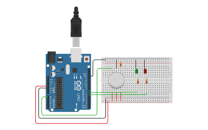 Circuit design Gas Sensor - Tinkercad