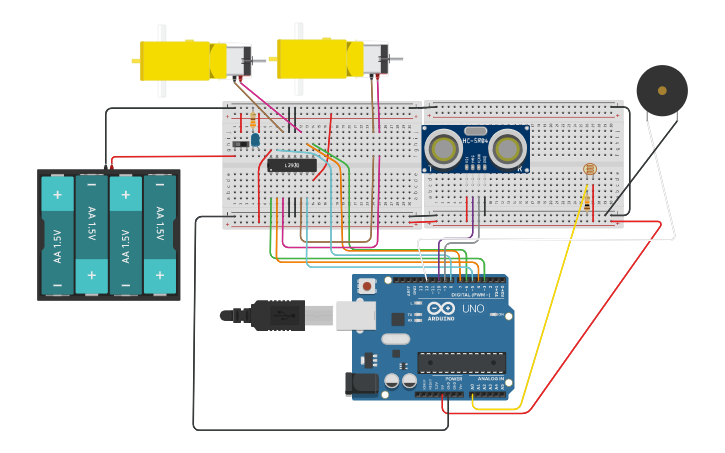 Circuit design GLS Sensors control motors | Tinkercad