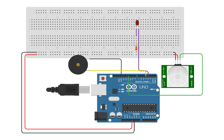 Circuit design circuito pir - Tinkercad