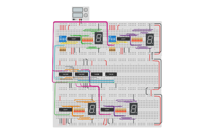 Circuit design sumador bcd - Tinkercad