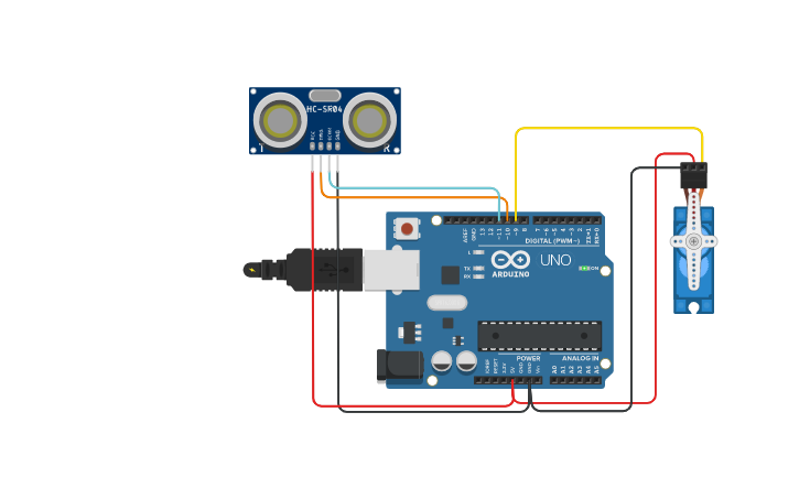 Circuit design Ultrasonic sensor - Servo motor - Tinkercad