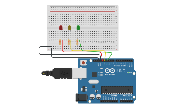 Circuit design arduino semaforo - Tinkercad