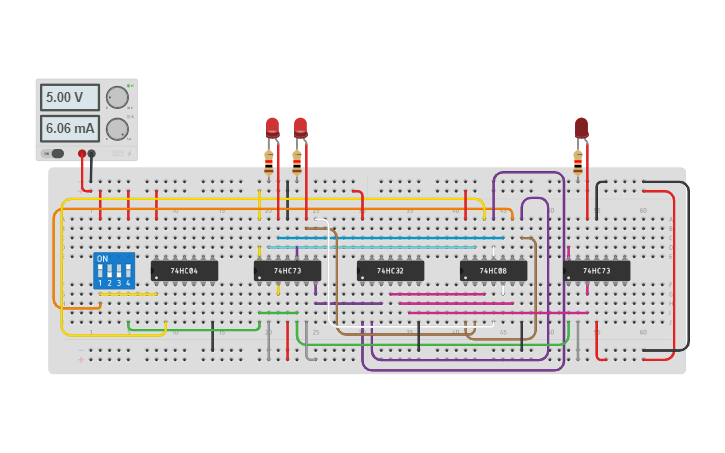 Circuit design 3 bit synchronous Up/Down - Tinkercad