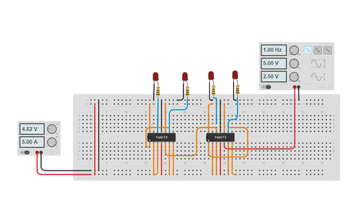 Circuit design 4 Bit Asynchronous Counter - Tinkercad