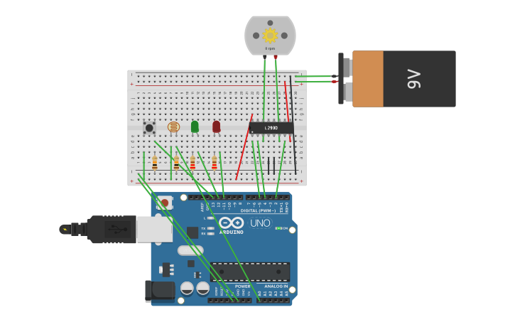Circuit design motor, driver y fotorresistencia | Tinkercad