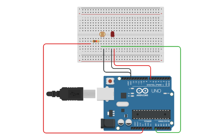 Circuit design automatic street light using LDR. - Tinkercad
