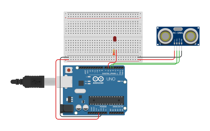 Circuit design Sensor de distancia | Tinkercad