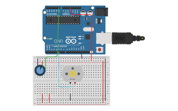 Circuit design Motor de velocidad variable con PWM - Tinkercad