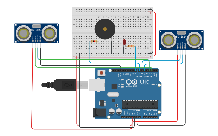 Circuit design Sensor-Ultrasonido | Tinkercad