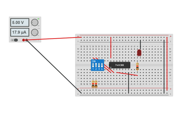 Circuit design 74LS08 IC - Tinkercad