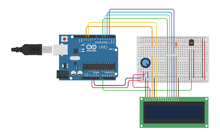 Circuit design Temperatura con lector LCD - Tinkercad