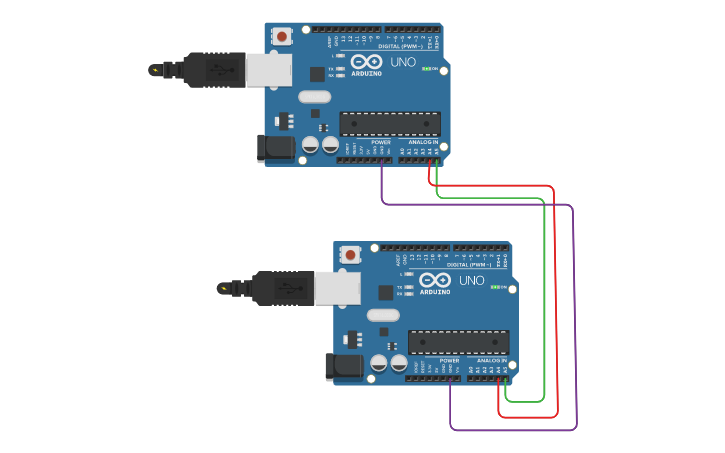 Circuit design 2 arduinos - Tinkercad