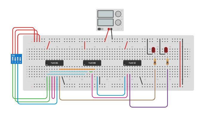Circuit design Full Adder using two half adder - Tinkercad