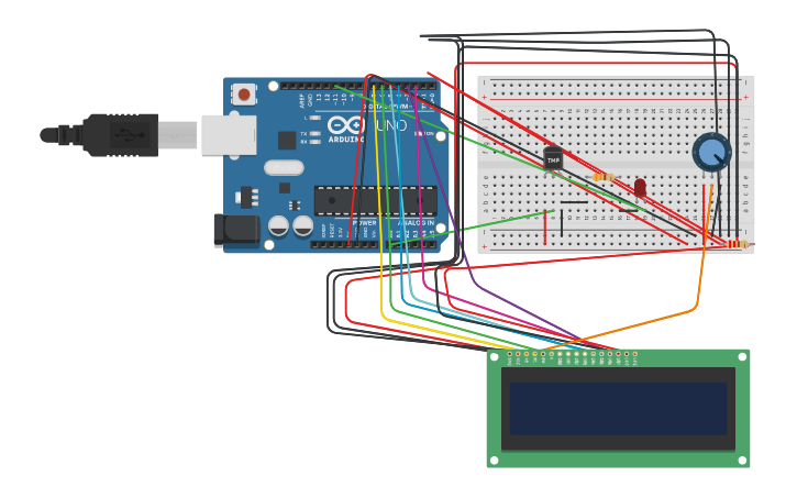 Circuit design Arduino con sensor de temperatura - Tinkercad